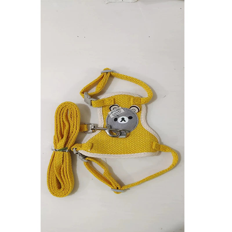 Small Cat Dog Harness Leash Set Breathable Vest Escape Proof Chest Strap Kitten Puppy Cartoon Bear Walking Pet Traction Lead