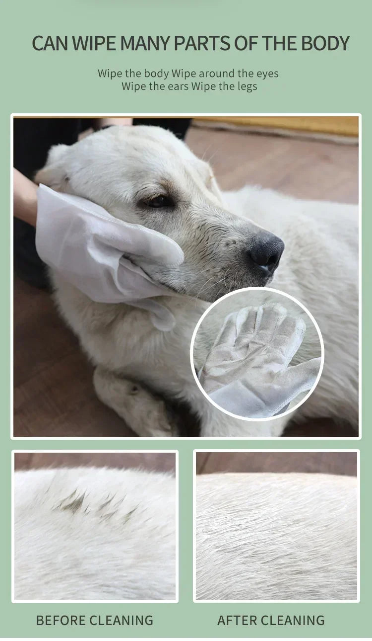 6pcs Pet Body Wipes No Rinse Cleaning Gloves Cat and Dog Grooming Mild Deodorizing Wipes Special Cleaning and Beauty Supplies