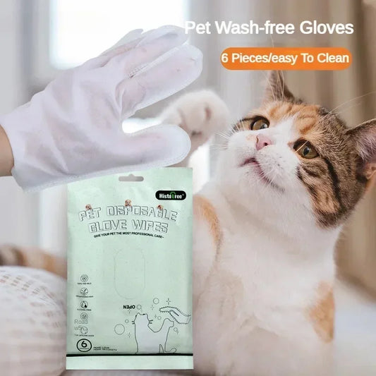 6pcs Pet Body Wipes No Rinse Cleaning Gloves Cat and Dog Grooming Mild Deodorizing Wipes Special Cleaning and Beauty Supplies