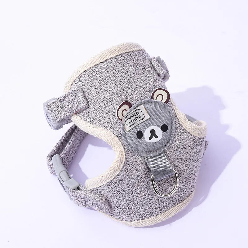 Small Cat Dog Harness Leash Set Breathable Vest Escape Proof Chest Strap Kitten Puppy Cartoon Bear Walking Pet Traction Lead