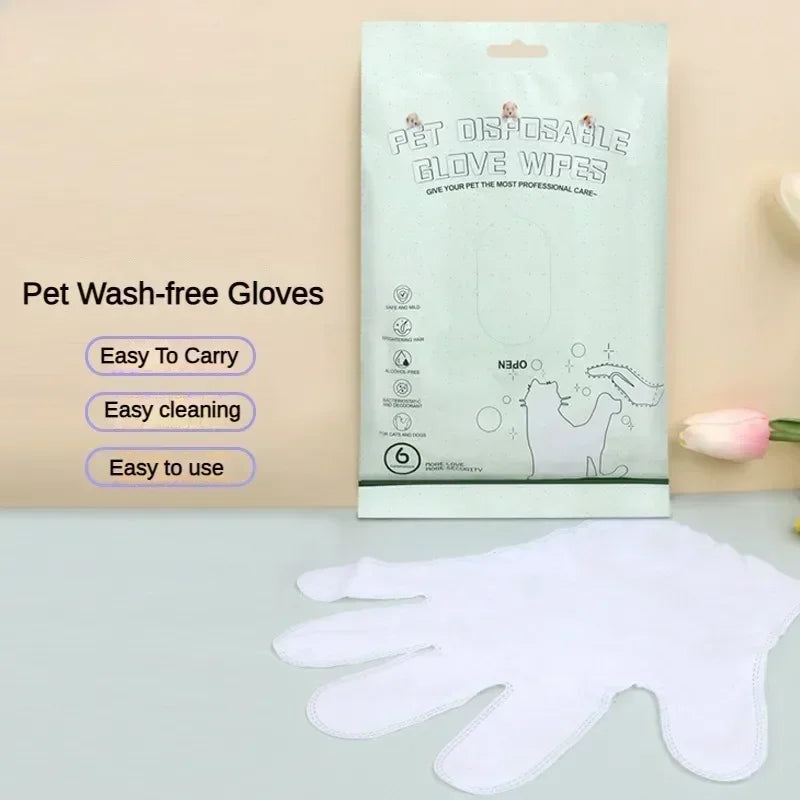 6pcs Pet Body Wipes No Rinse Cleaning Gloves Cat and Dog Grooming Mild Deodorizing Wipes Special Cleaning and Beauty Supplies